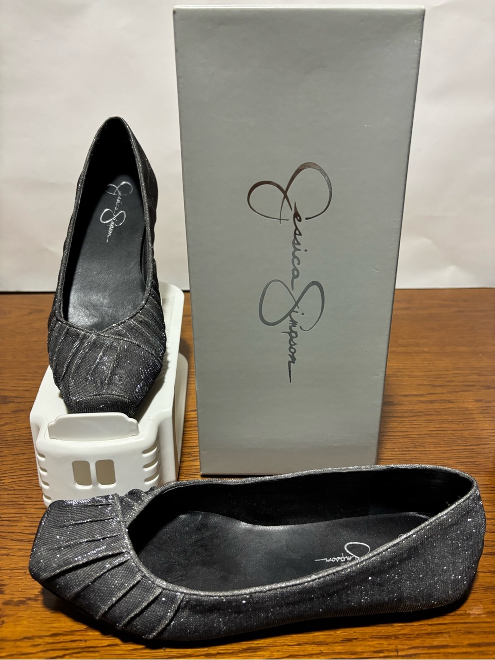 Jessica Simpson Black Glitter Pleated Ballet Flats